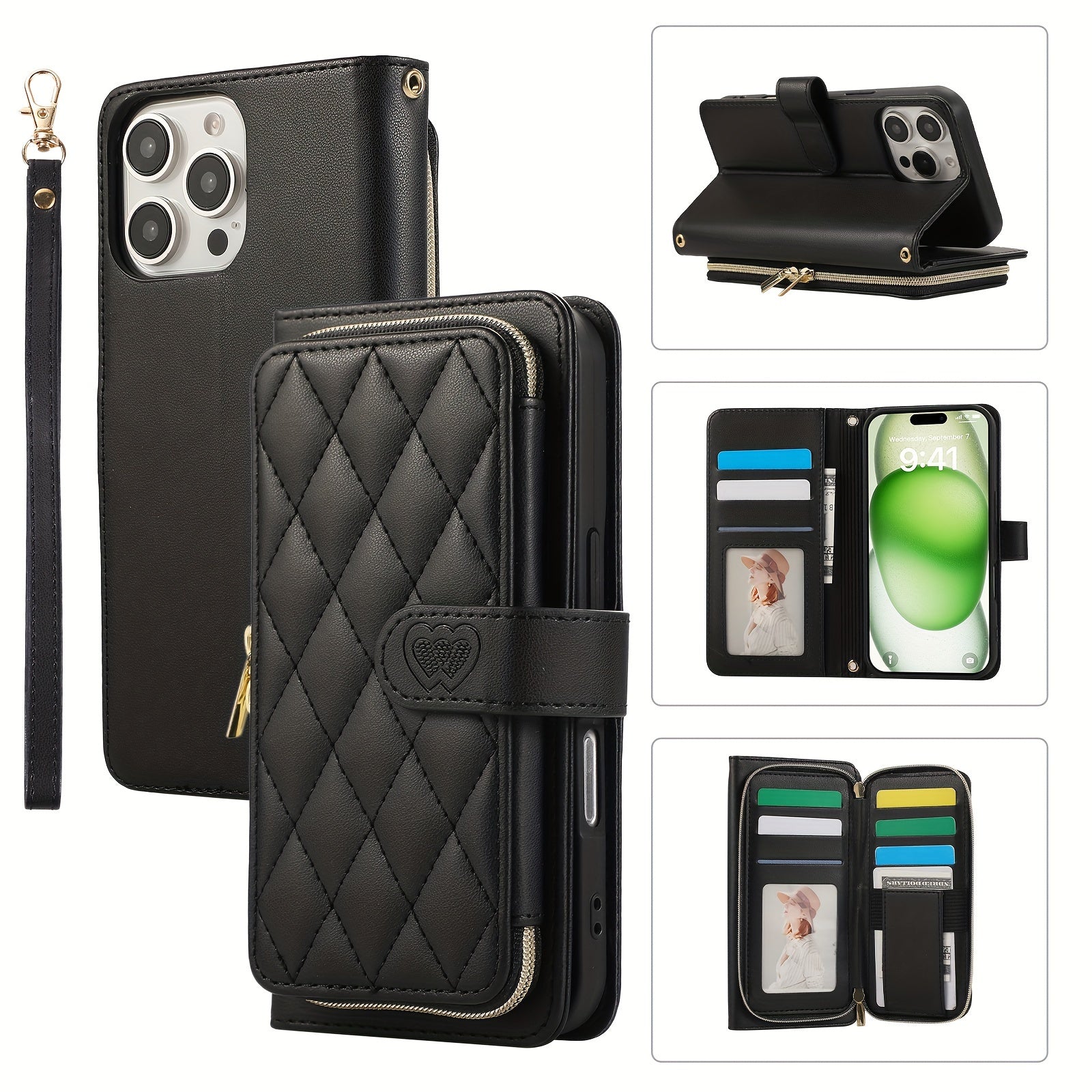 Crossbody Wallet Case Designed for Iphone 16E, 16, 15, 14, 13, 12, 11 Pro Max, 7, 8 Plus, SE 2020, And SE 2022, Featuring a Zippered Handbag Style, Flip Cover, Kickstand Folio, Card Slots, Wrist Strap, And Lanyard for The for