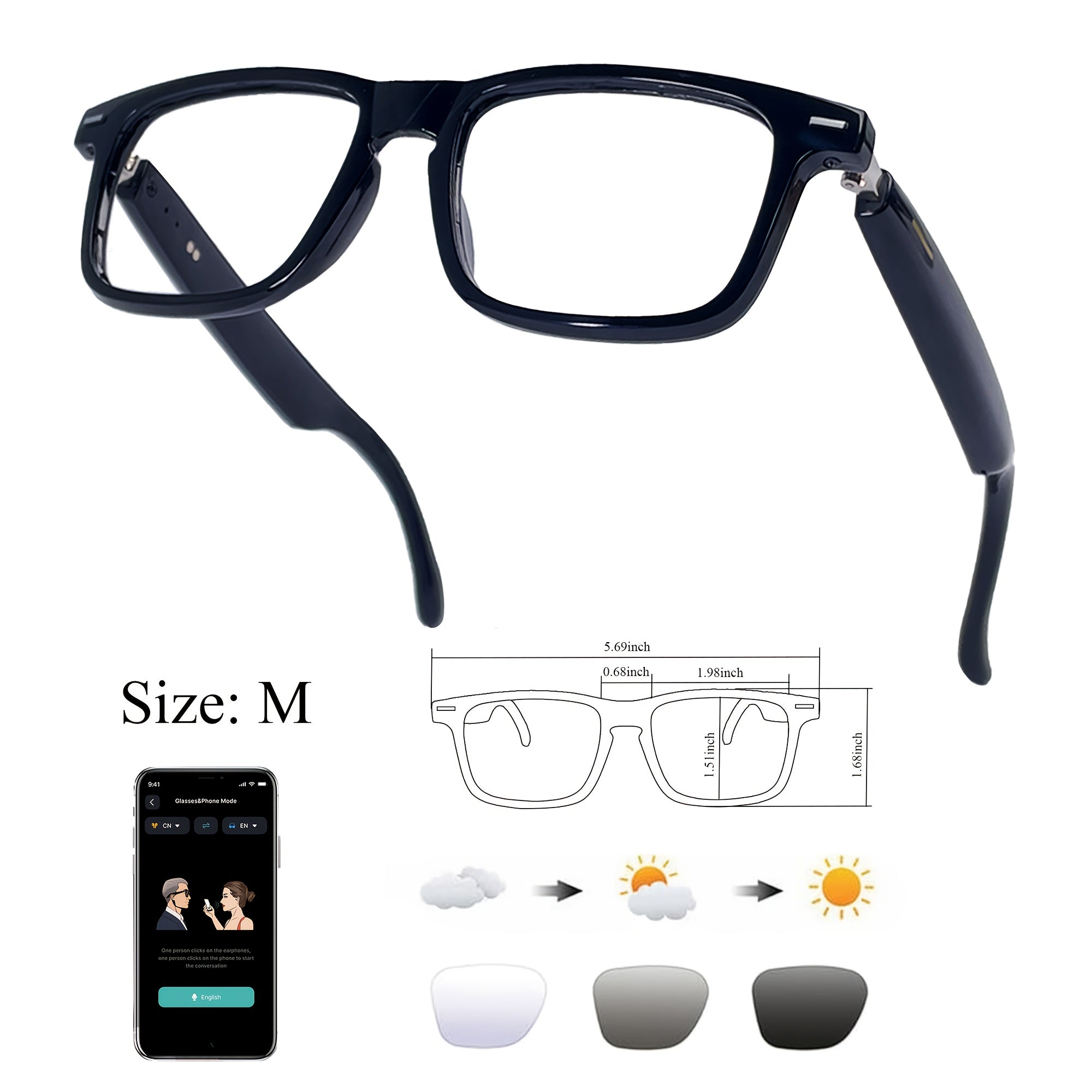 OICIIDO AI Smart Glasses, New Multifunctional Audio Glasses for Men and Women, Support Real-Time Translation for 160+ Languages and Video Translation, Equipped with Chat GPT System, Built-In Microphone and Speaker, HD Voice C