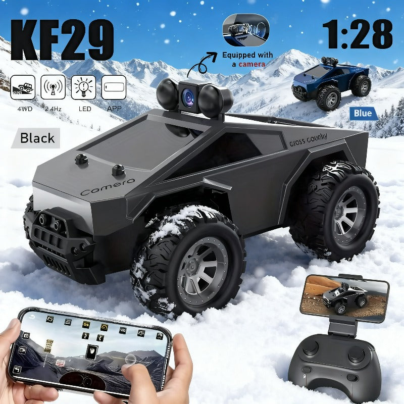 1/28 Scale FPV RC Truck with Camera & Live Video, 2.4GHz Remote Control Car with FPV Goggles-like View, Alloy-Body Style (Plastic), Anti-Interference System, 2-Speed Modes & Flashing Lights - Controlled for Boys & Adults (Gif