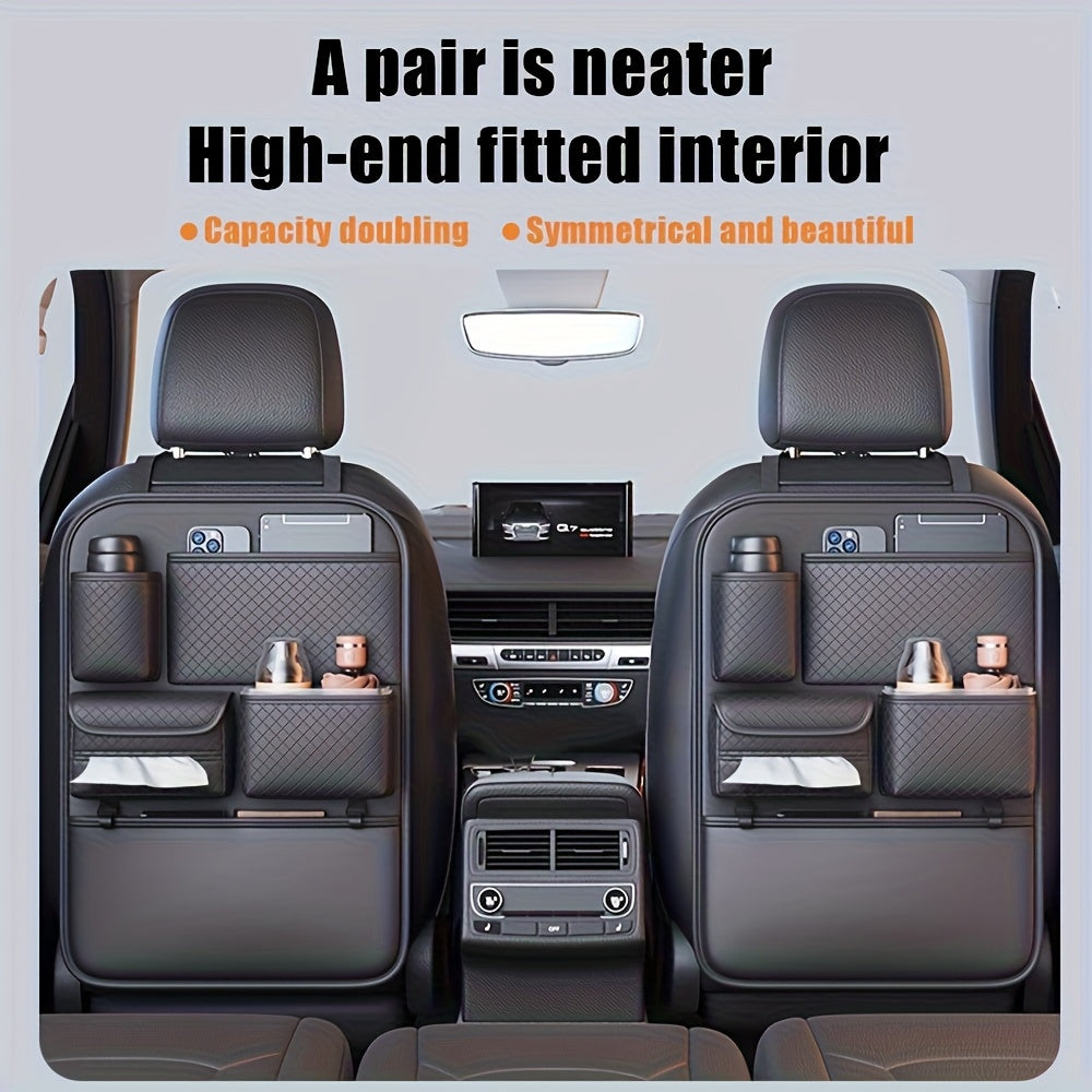 [2025 New PU Leather Car Bag] Universal Fit PU Leather Car Seat Back Organizer Bag | Multi-Layer Storage for Bottles, Tablets, Laptops & Accessories, Black, 2025 New | Stylish Car Organizer