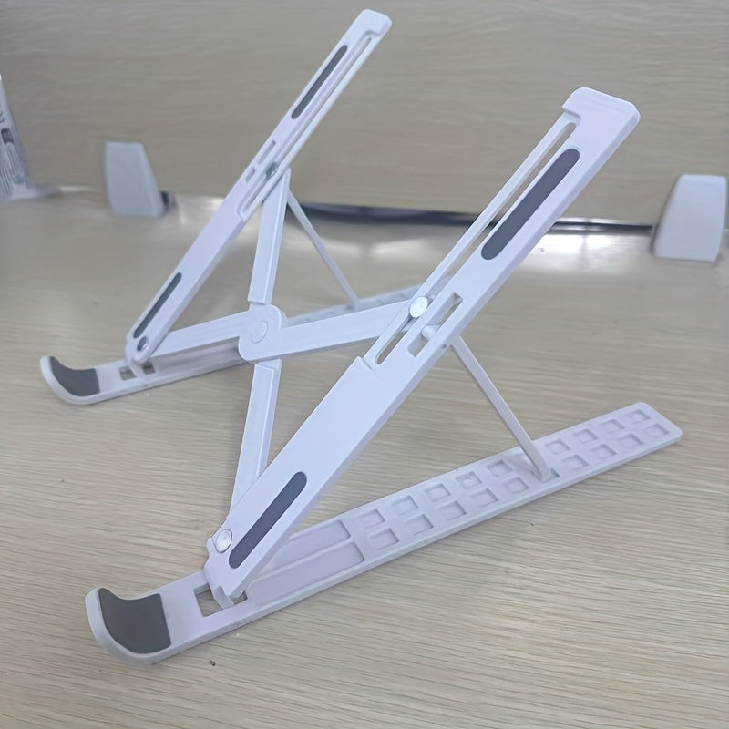 Travel Friendly| Adjustable & Portable Laptop Stand - Sleek ABS Material, 10-Level Folding Notebook Holder with Cooling Base, Ergonomic Design for All Laptops