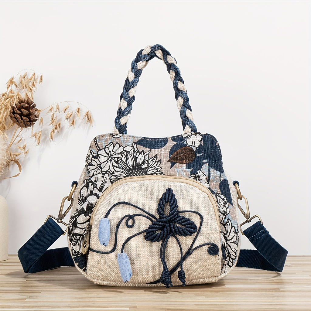 [Handmade Bohemian Tote] Bohemian-Style Handmade Flower Tote Bag | Multiple Compartments, Original Design for Toiletries, Random Cuts