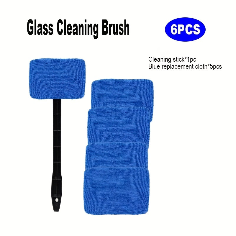 6pcs Windshield Defogger Brush, Car Window Wiper Tool, 5pcs Reusable Replacement Cloth Pads, Plastic Handle, for Home Outdoor Car Use, Car Care, Window Cleaning, Vehicle Maintenance, Efficient Cleaning, Durable Material, Stur