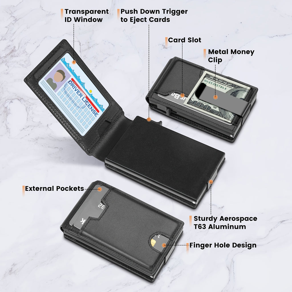 Wallet for Men, Mens Minimalist Wallet, Slim Compact Wallet with Money Clip & ID Window, RFID Blocking Smart Pop Up Card Wallet, Metal Aluminum Bifold Wallet Credit Card Holder-Best Gift, Mens Wallet, Wallet for Women High Qu