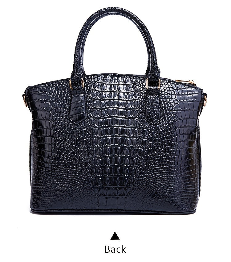 Luxurious crocodile patterned with three-dimensional pattern / metal round buckle decoration / dual handles and adjustable shoulder strap design / large capacity to meet the needs of commuting, business, and travel scenarios