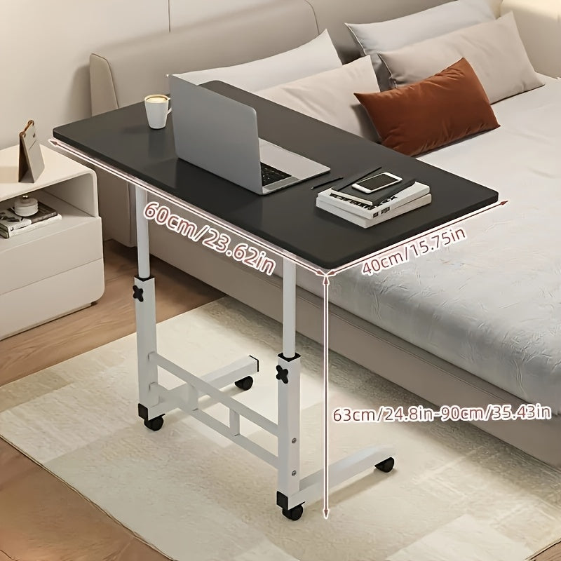 Rolling Table with Wheels, Adjustable Height Heavy-Duty Folding Desk, Storage Shelf & Wood/Metal Frame, Space-Saving Mobile Workstation, Easy Assembly (No Tools), for Office, Bedside, Dorm, Small Spaces, White/Mixed Color