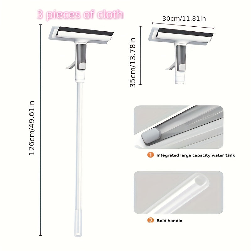 Three-in-One Glass Cleaning Kit - Durable Metal Rod with Scraper, Suitable for High Windows, Shower Doors, and Car Windshields - Essential Home Cleaning Tool with High-Pressure Spray Wand, Ergonomic Handle Design for Window a