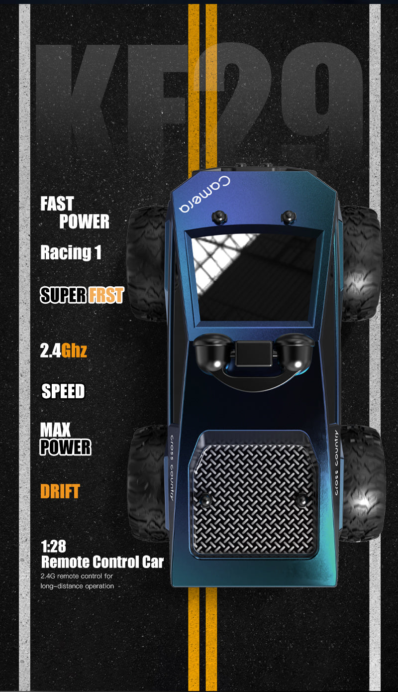 1/28 Scale FPV RC Truck with Camera & Live Video, 2.4GHz Remote Control Car with FPV Goggles-like View, Alloy-Body Style (Plastic), Anti-Interference System, 2-Speed Modes & Flashing Lights - Controlled for Boys & Adults (Gif