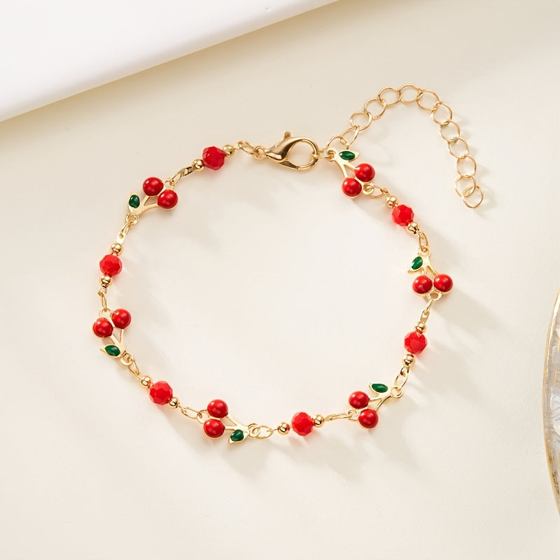 Elegant Cherry Charm Bracelet for Women - Sweet & Cute, Versatile Fashion Accessory Perfect for Casual Attire or Gifting