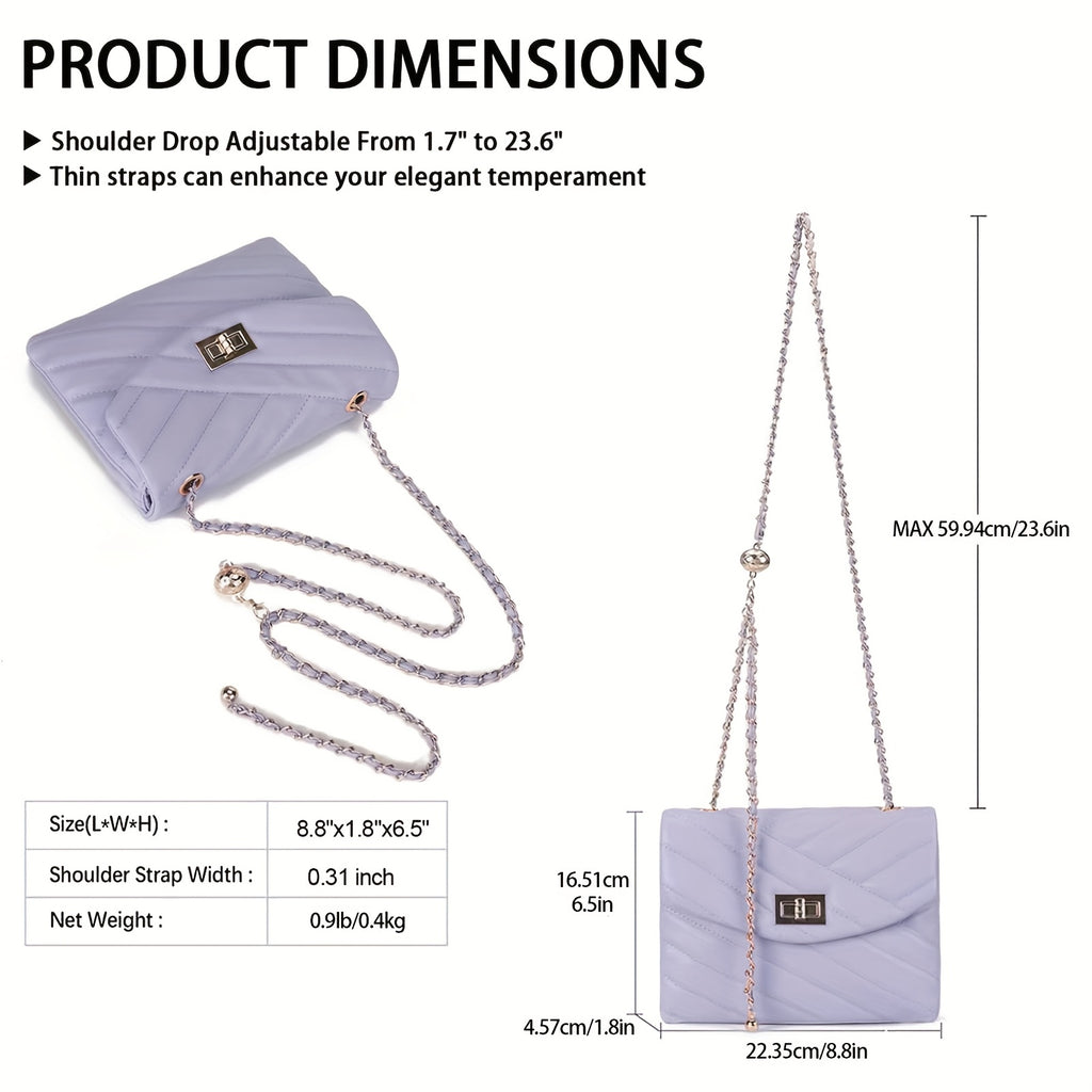 New Fashion Diamond Lattice Soft Chain Bag, Leisure And Simple With Pure Color PU Ladies Daily Travel Crossbody Bag