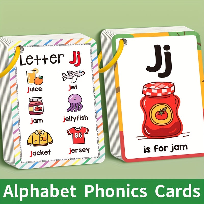 Colorful 27pcs Alphabet Phonics English Learning Cards - Letter Sounds & Phonics Flashcards for Youngsters, Educational Toy Gift for Early Literacy Development, Phonics Learning Cards, Playful Illustrations, Durable Paper Mat