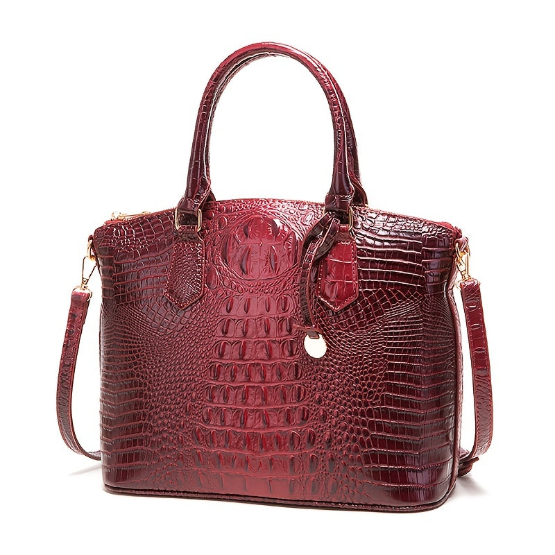 Luxurious crocodile patterned with three-dimensional pattern / metal round buckle decoration / dual handles and adjustable shoulder strap design / large capacity to meet the needs of commuting, business, and travel scenarios