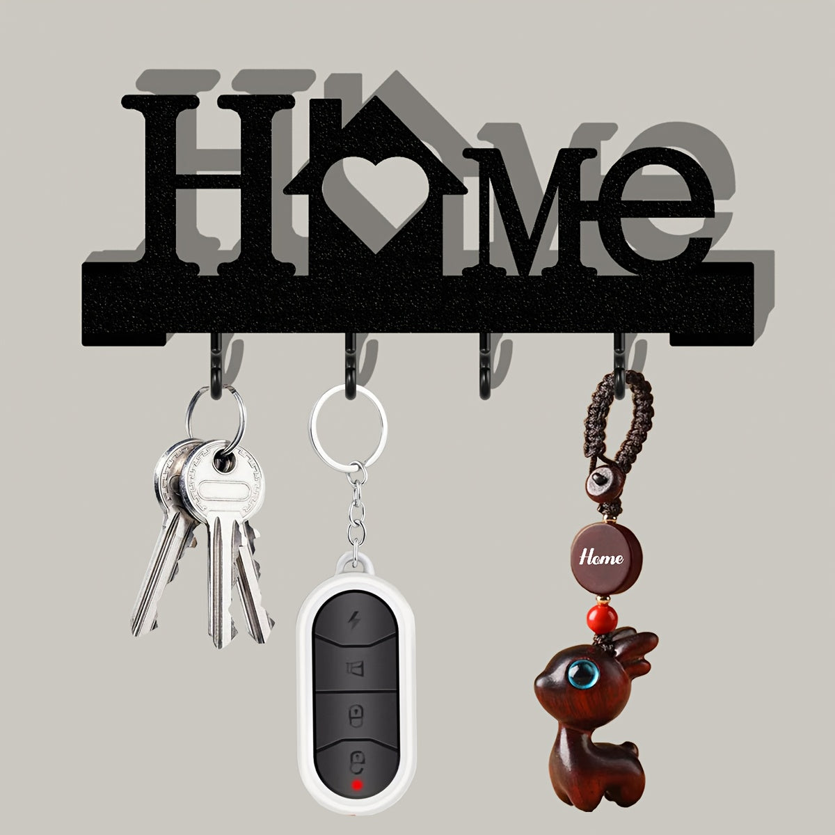 1pc Home Love Shaped Keychain Wall-Mounted Entry Organizer with Hooks, Includes Transparent Nano Double-Sided Tape, No Drilling Required, Finely Designed, Suitable for Home Decoration in The Living Room.