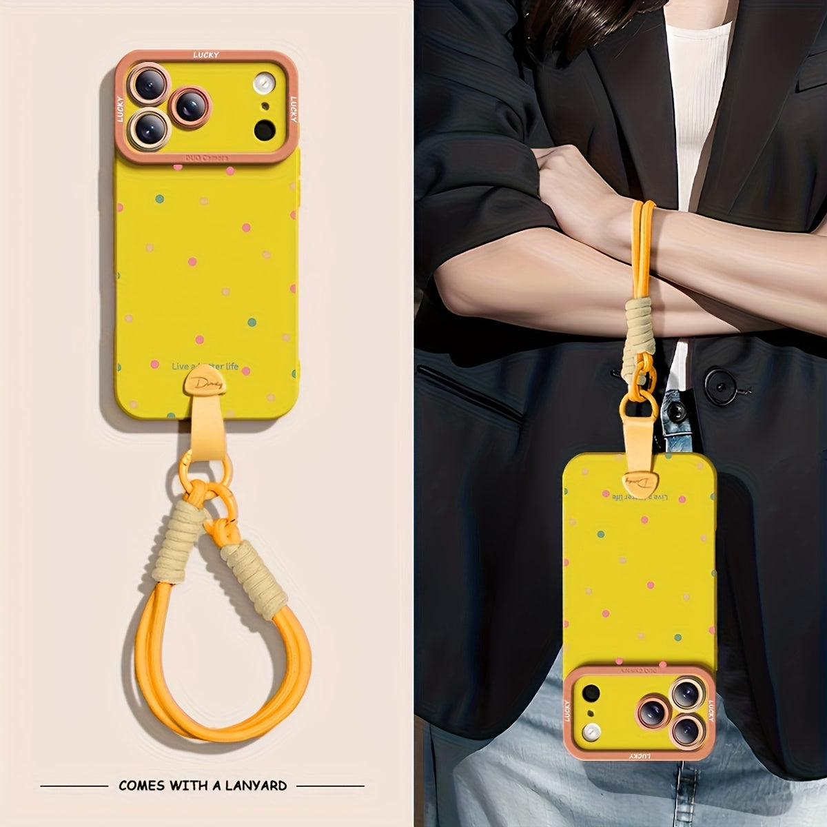 Full screen color dots are suitable for iPhone 17 Promax phone case, new 15 friend models, 16pro handheld Apple 14 Promax premium protective case with hanging rope 17 Pro soft case, Women's autumn and winter