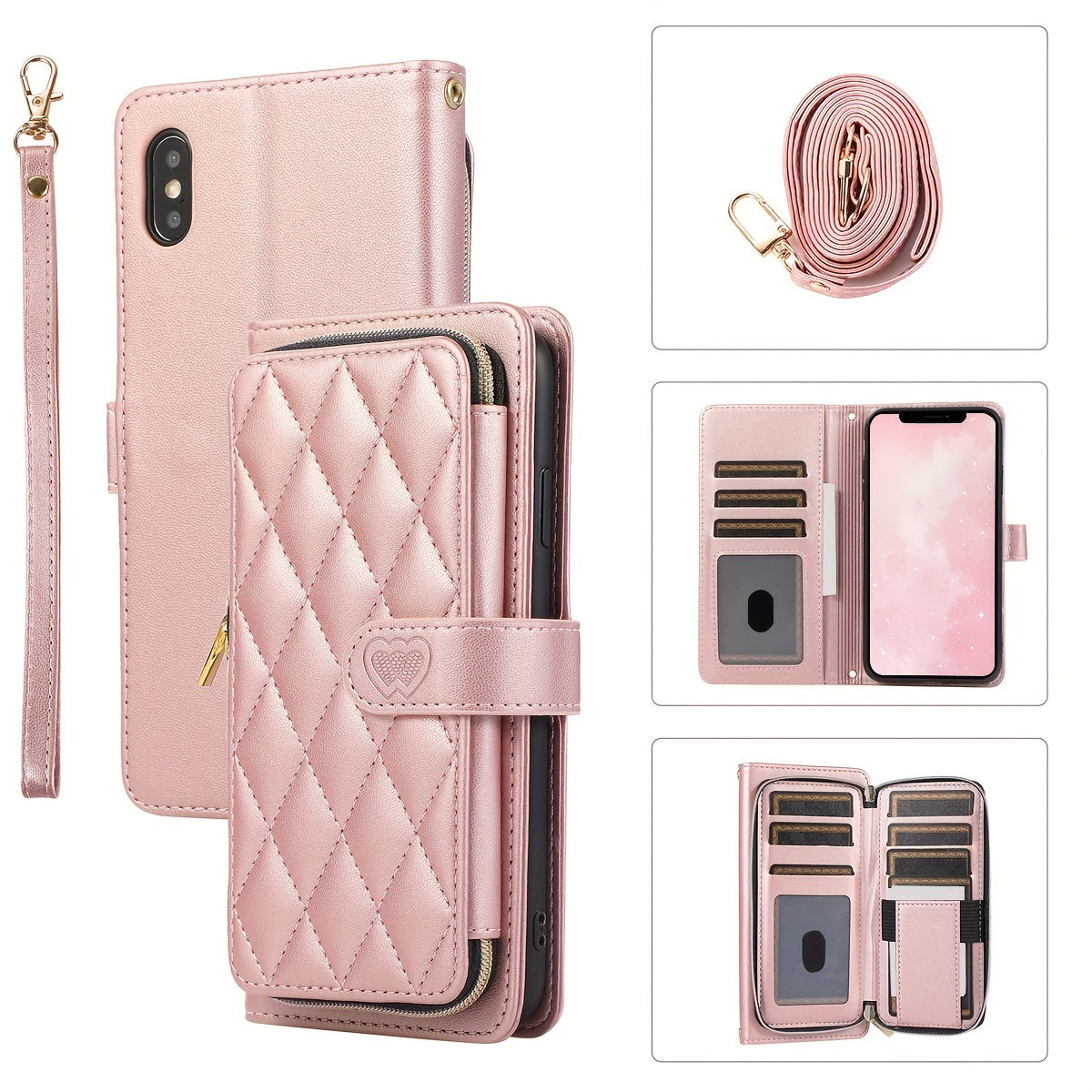 Crossbody Wallet Case Designed for Iphone 16E, 16, 15, 14, 13, 12, 11 Pro Max, 7, 8 Plus, SE 2020, And SE 2022, Featuring a Zippered Handbag Style, Flip Cover, Kickstand Folio, Card Slots, Wrist Strap, And Lanyard for The for