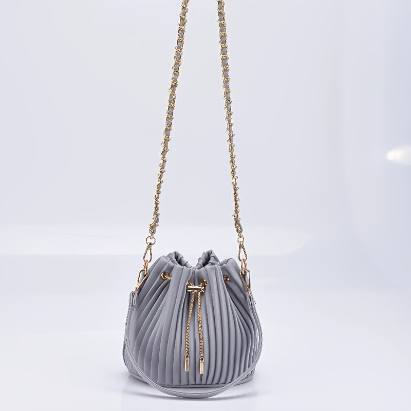 [Versatile Purse, Chic Design] Women's Shoulder Bag with Detachable Chain Strap - Elegant Synthetic Purse, Drawstring Closure, for Everyday, Formal, Party - Available in Beige, Gray, Pink, Green, White, Purple, Black - Women'