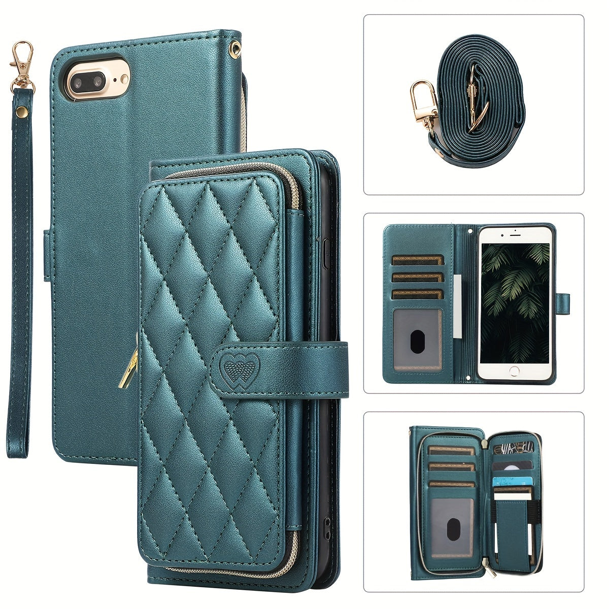 Crossbody Wallet Case Designed for Iphone 16E, 16, 15, 14, 13, 12, 11 Pro Max, 7, 8 Plus, SE 2020, And SE 2022, Featuring a Zippered Handbag Style, Flip Cover, Kickstand Folio, Card Slots, Wrist Strap, And Lanyard for The for