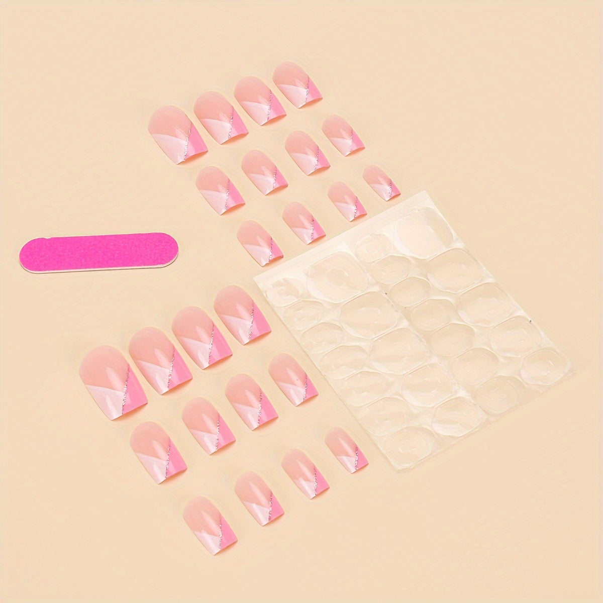 [24pcs Press-on Nails] MYSEVENDAY 24pcs Colorblock French Tip Press-on Nails - Mixed Color System, Square Shape, Medium Length, Glossy Finish with Nail Glue and File, Removable & Reusable for Parties & Everyday Wear