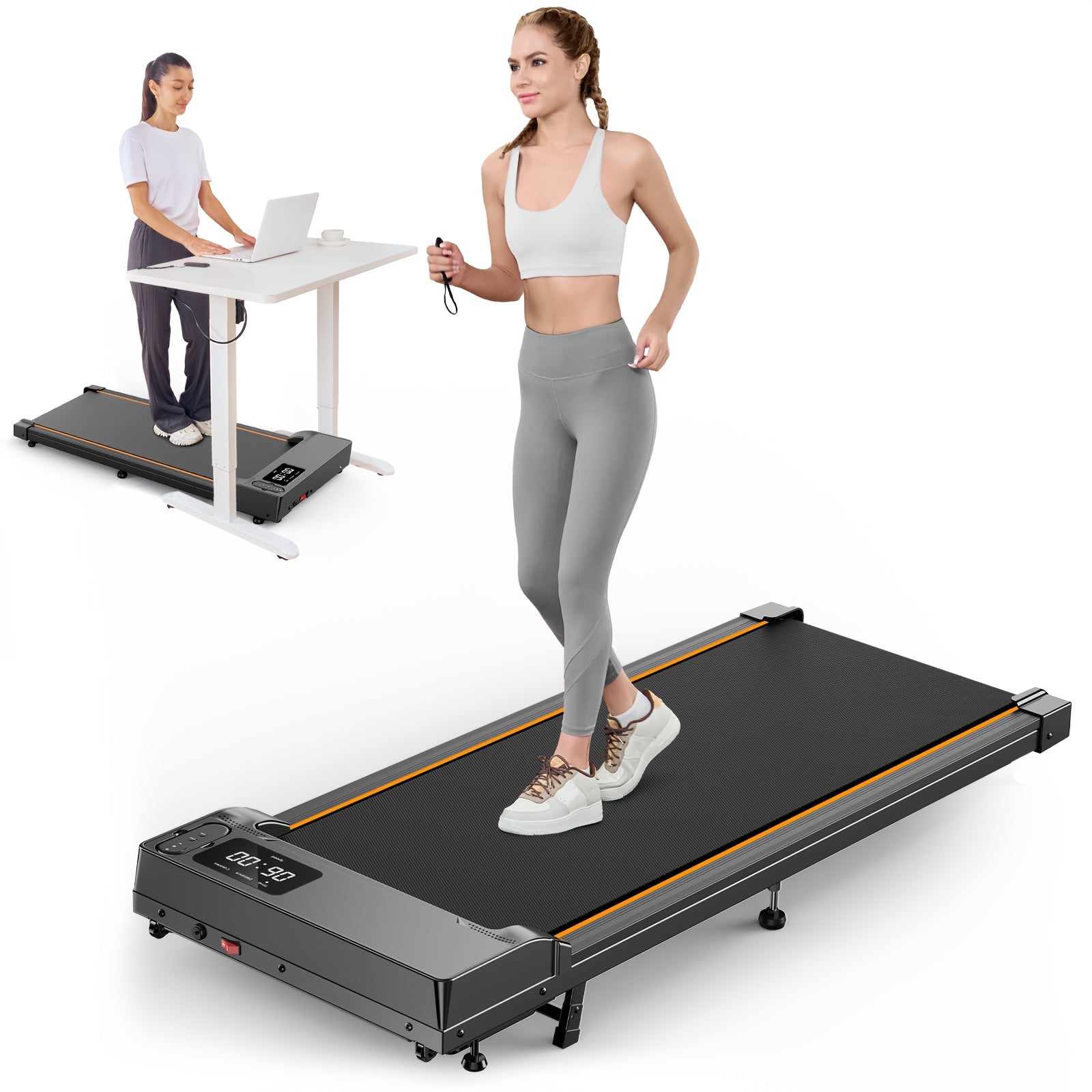 Portable Under Desk Walking Pad Treadmill, Support 2.5HP Lightweight Home Office Fitness Treadmill, 2-in-1 Walking Pad for Walking And Jogging Quiet, 265Lbs Capacity with Remote Control & LED Display, Stepping, Walking Traini