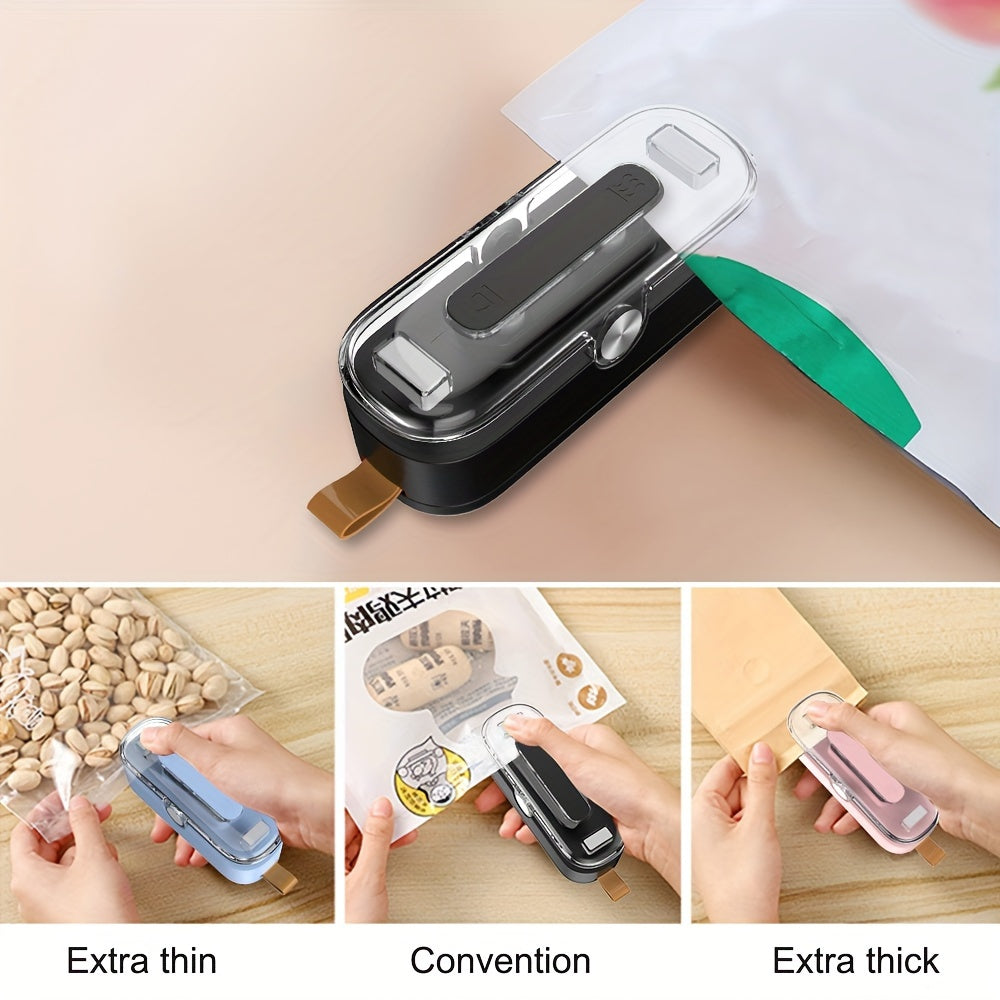 [Portable Bag Sealer] 2-in-1 Mini Bag Sealer & Cutter - Compact Portable Heat Vacuum Sealer for Plastic Bags - Ideal for Food Storage, Snacks, Cookies - Black, Kitchen Essential