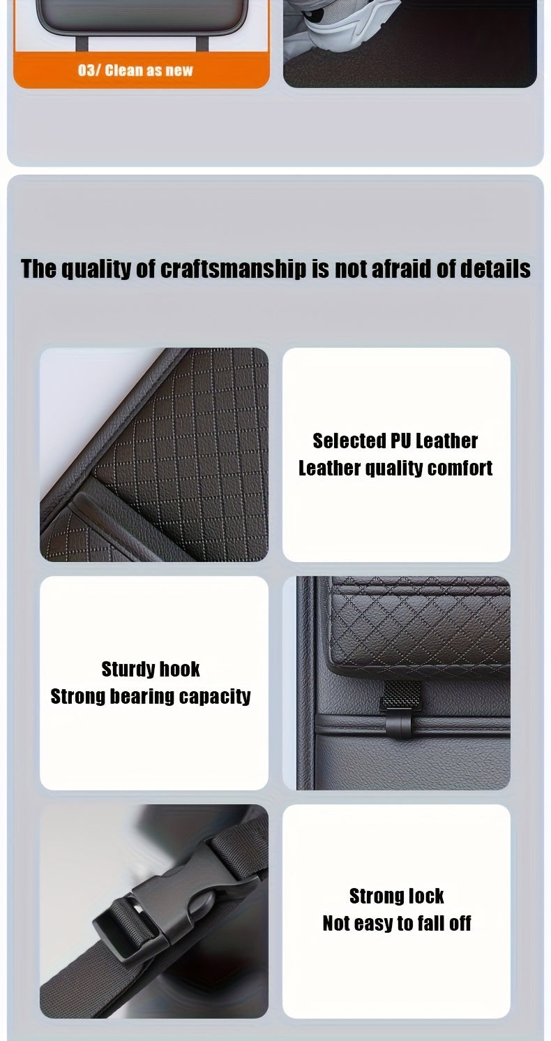 [2025 New PU Leather Car Bag] Universal Fit PU Leather Car Seat Back Organizer Bag | Multi-Layer Storage for Bottles, Tablets, Laptops & Accessories, Black, 2025 New | Stylish Car Organizer