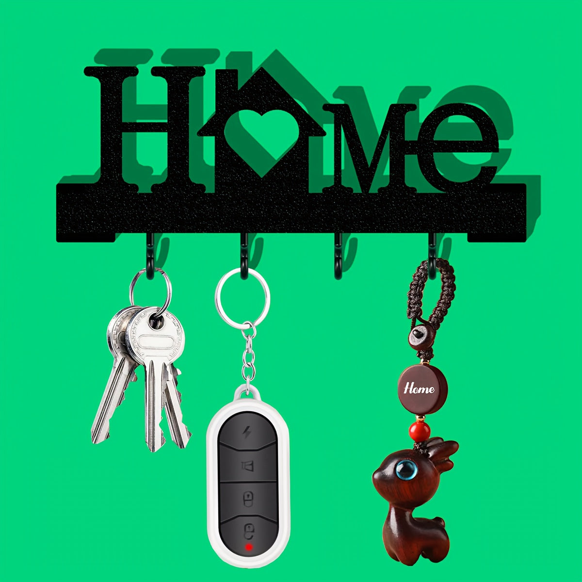 1pc Home Love Shaped Keychain Wall-Mounted Entry Organizer with Hooks, Includes Transparent Nano Double-Sided Tape, No Drilling Required, Finely Designed, Suitable for Home Decoration in The Living Room.
