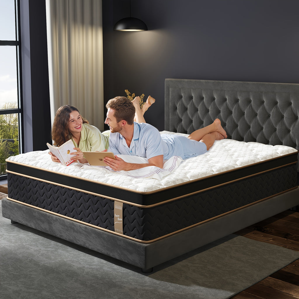 Full Quen King Mattress, 12 Inch Hybrid Mattress with Gel Memory Foam, Fiberglass-Free Medium Firm Deluxe Mattress In A Box, Individual Pocket Spring-Motion Isolation-Edge Support, 100 Nights Trial