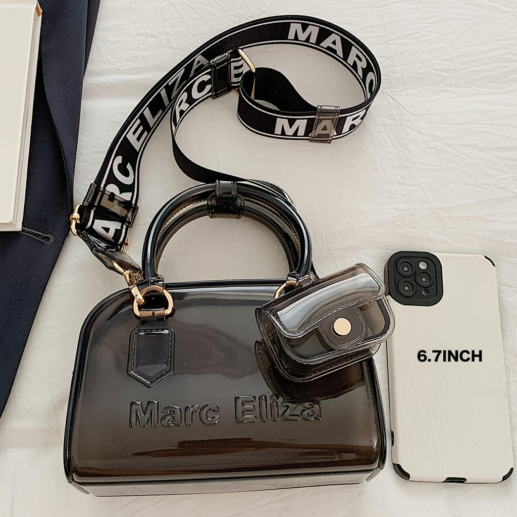 [Golden-Tone Hardware Purse] Clear PVC Handbag - Women's Convertible Crossbody/Shoulder Bag with Golden-Tone Hardware | Lightweight Purse for Everyday, Parties, Formal Events | Easy-Clean & Durable Design in Black, Bright Col