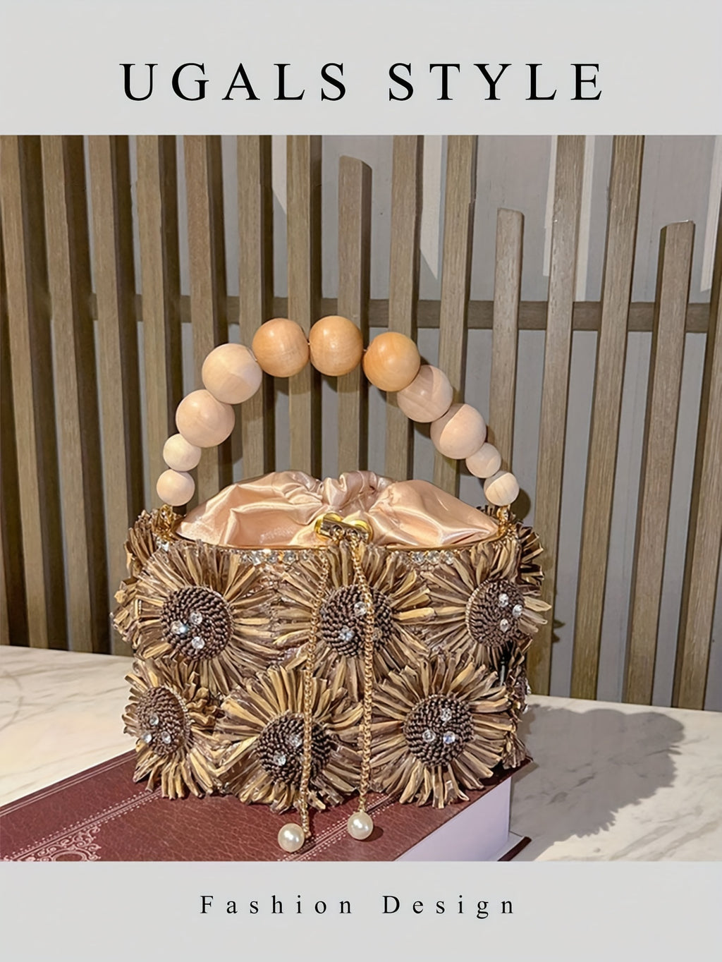 Luxury Evening Bucket Bag for Women | Floral Beaded Design with Rhinestone and Pearl Detailing | Fashion Drawstring Closure Crossbody with Metal and Messenger Accessory | Occasion-Themed with Inner Lining | Non-Washable | Cra