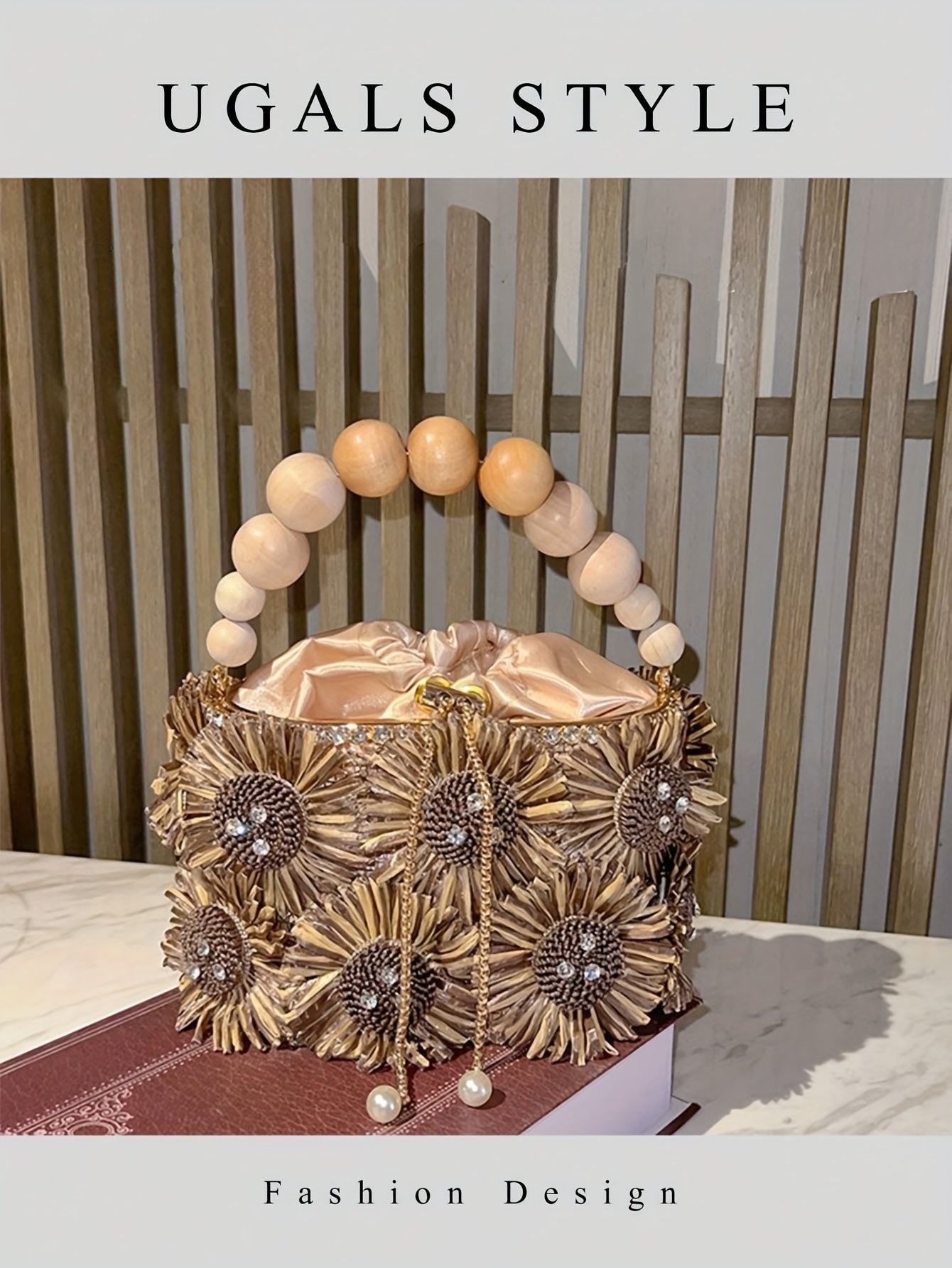 Luxury Evening Bucket Bag for Women | Floral Beaded Design with Rhinestone and Pearl Detailing | Fashion Drawstring Closure Crossbody with Metal and Messenger Accessory | Occasion-Themed with Inner Lining | Non-Washable | Cra