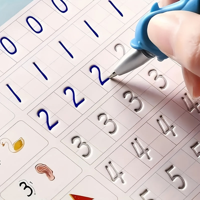 4 Books + 1 Refillable Magic Practice Book + 1 Pen + 5 Pen Refills + Erasable Stickers, Reusable, Mixed Color, Made of Paper, for Writing, Parent-Child Education, Boys and Girls