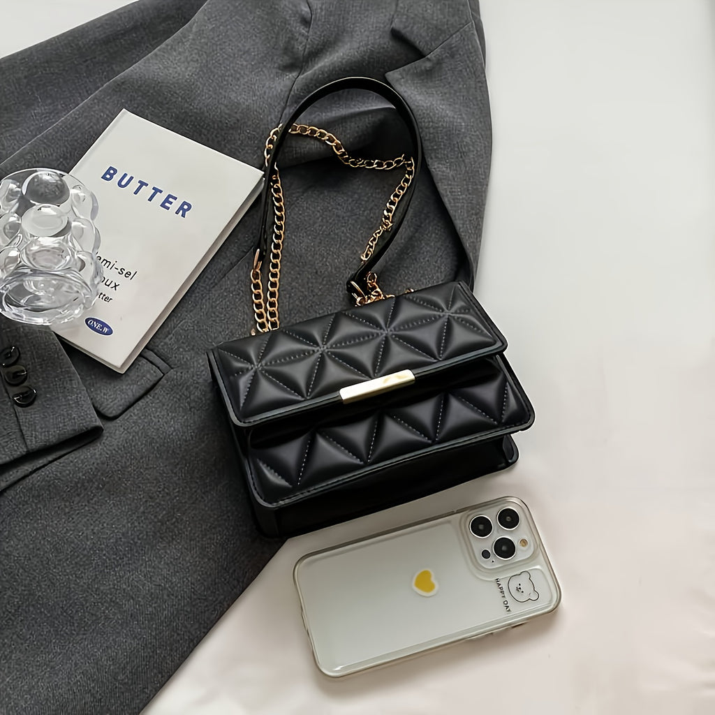 [Chain Crossbody Bag] 4-Season Fashion Chain Crossbody Bag, Women's Mini Shoulder Bag, Luxurious Versatile Handbag, Stylish Square Crossbody Wallet, Trendy Minimalist Purse, Chain Strap Small Square Bag for Shopping, Work, Co