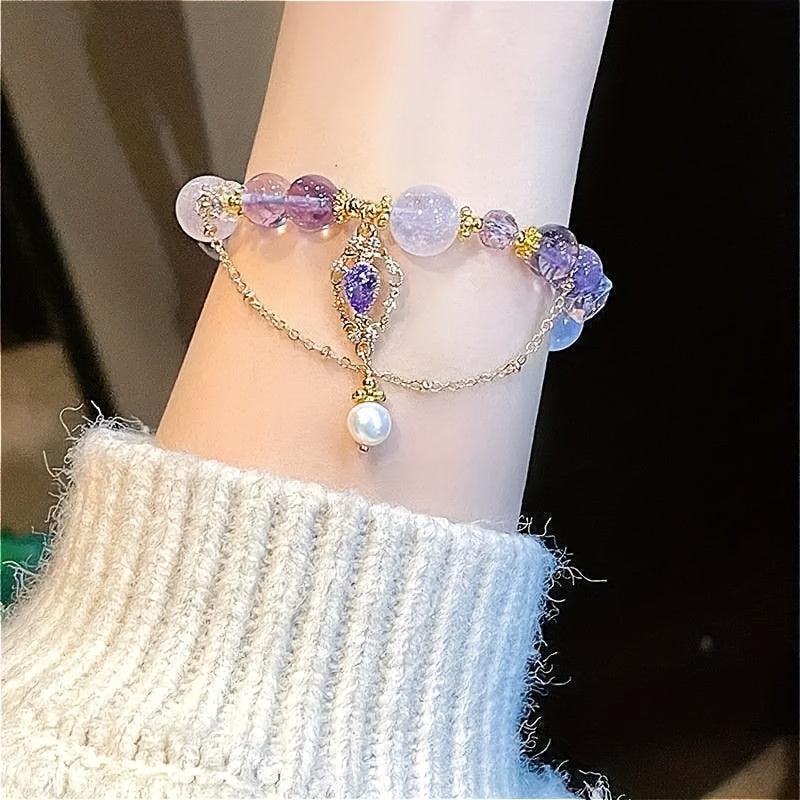 1pc Elegant Amethyst Bracelet with Golden Accents - Bohemian Style, Perfect Gift for Girlfriend or Best Friend, Ideal for Daily Wear and Vacation, Holiday Accessory | Elegant Bracelet | Synthetic Crystal Bracelet