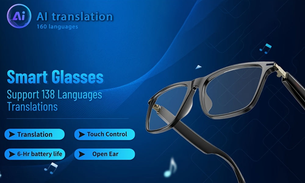 AI Smart Glasses with 160-Language Real-Time Translation & Chat GPT System, Built-in Microphone/Speaker, HD Voice Calls & HIFI Music, Physical Color-Changing Lens, Wireless, High Quality, Magnetic Charging, Long-Lasting Batte