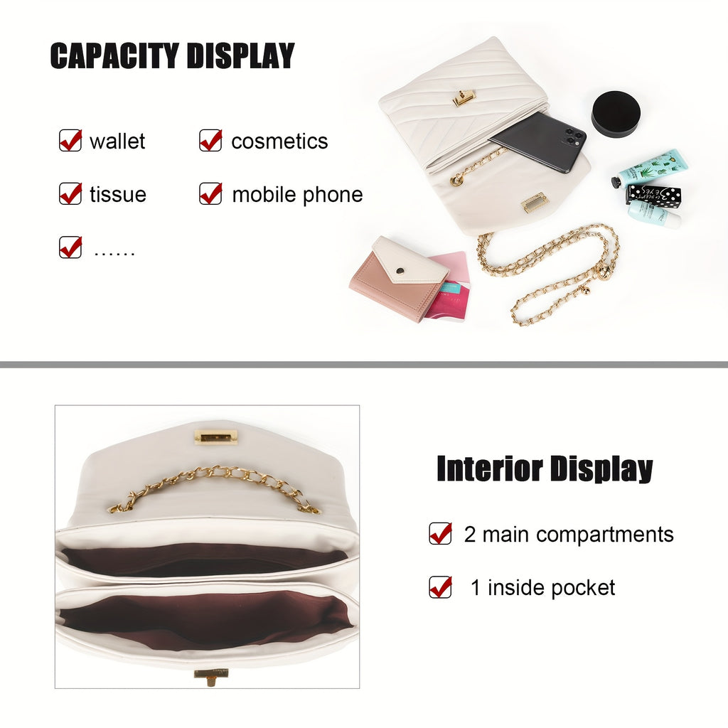 New Fashion Diamond Lattice Soft Chain Bag, Leisure And Simple With Pure Color PU Ladies Daily Travel Crossbody Bag