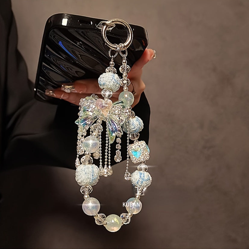 [Rhinestone Butterfly Wristlet Accessory] 1pc Luxury Rhinestone Butterfly Beaded Wristlet Phone Charm Strap, Versatile Accessory for Mobile Case, Car Keychain, and Bag Pendant