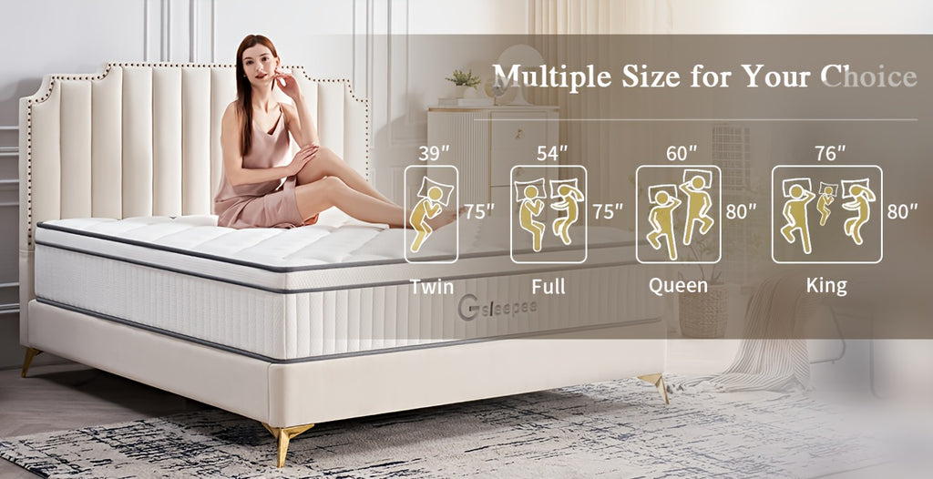 Gsleepee Hybrid Memory Foam Mattress - Twin/Full/Queen/King Size, Soft & Comfortable with Medium Firm Support, Motion Isolation, Allergy-Friendly, Quiet Sleep, Easy Transport in a Box, Available in 8/10/12/14 Inch Thicknesses