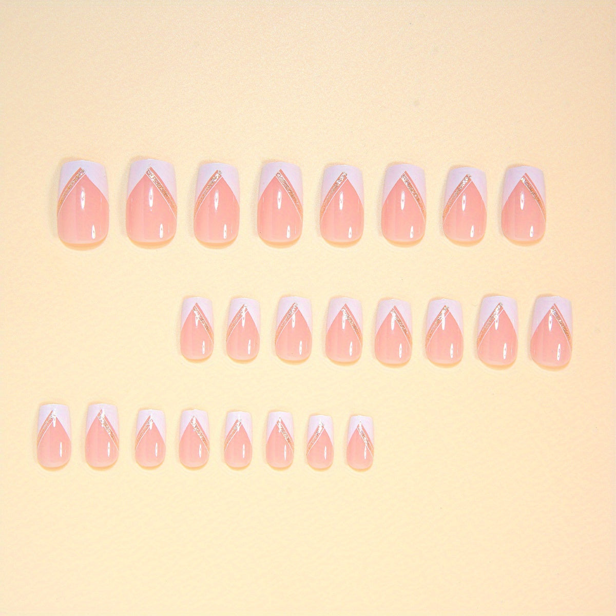 24pcs Chinese Style Nails, Soft Cute Elegant Pink Solid Color Classic White French-Style Line Silvery Glitter Shiny Wearable Nails, Elegant High-End Hot Pink Solid Color Classic White French-Style Line Silvery Glitter Shiny P