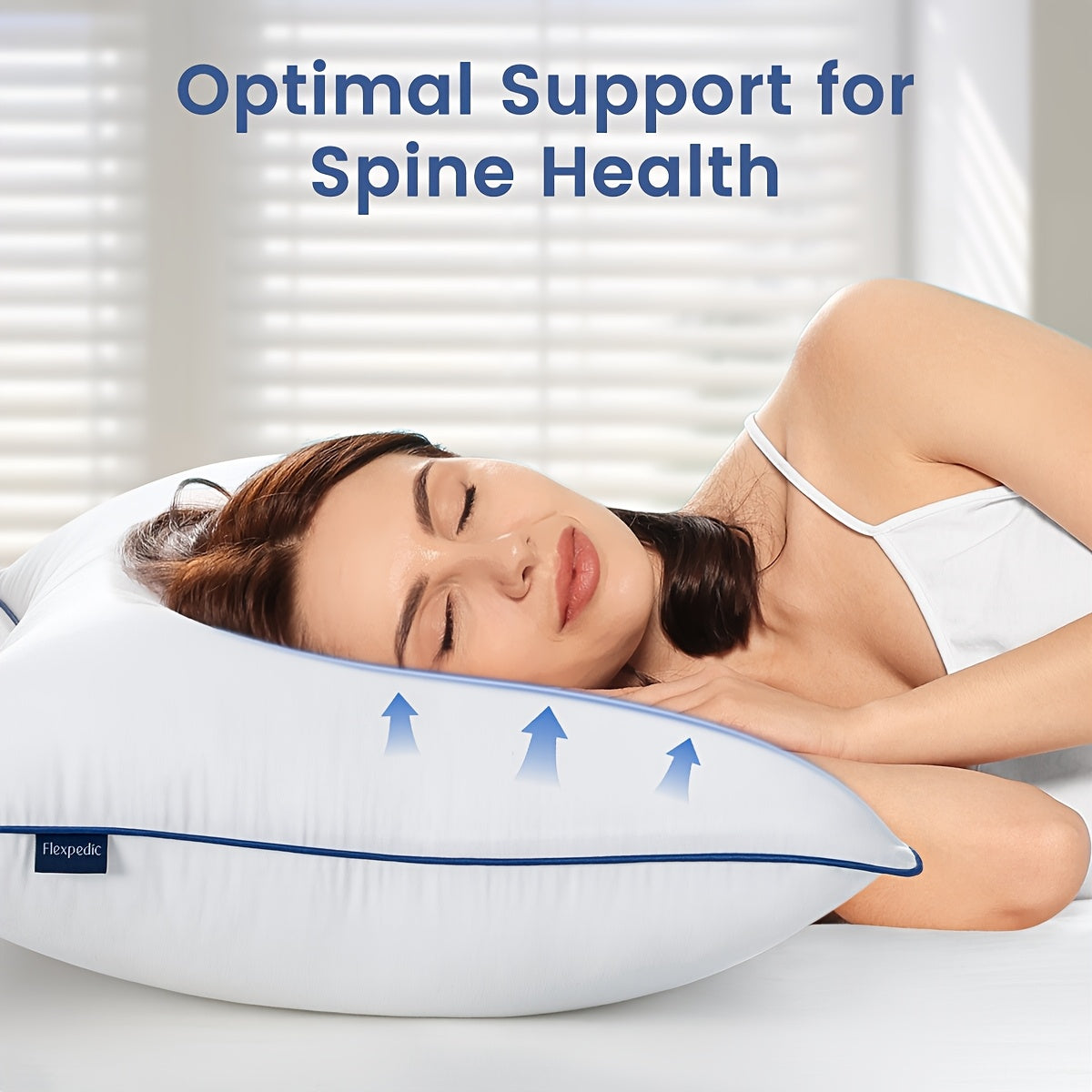 2pcs Premium Cooling Bed Pillows with Adjustable Zipper - Soft Down Alternative Fill for Back, Stomach & Side Sleepers - Hotel Collection - White with Navy Blue Trim, Machine Washable, All-Season Comfort, Side Sleeper Pillow