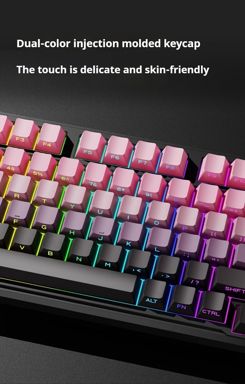 EWEADN Wired Silent Gaming Keyboard with RGB Backlit, Side-Printed Gradient Keycaps, Ergonomic Design & Multimedia Knob Control - USB-Powered for PC, Laptop, Desktop, Windows, Mac, Workstation Use, Gaming Accessories, Profess