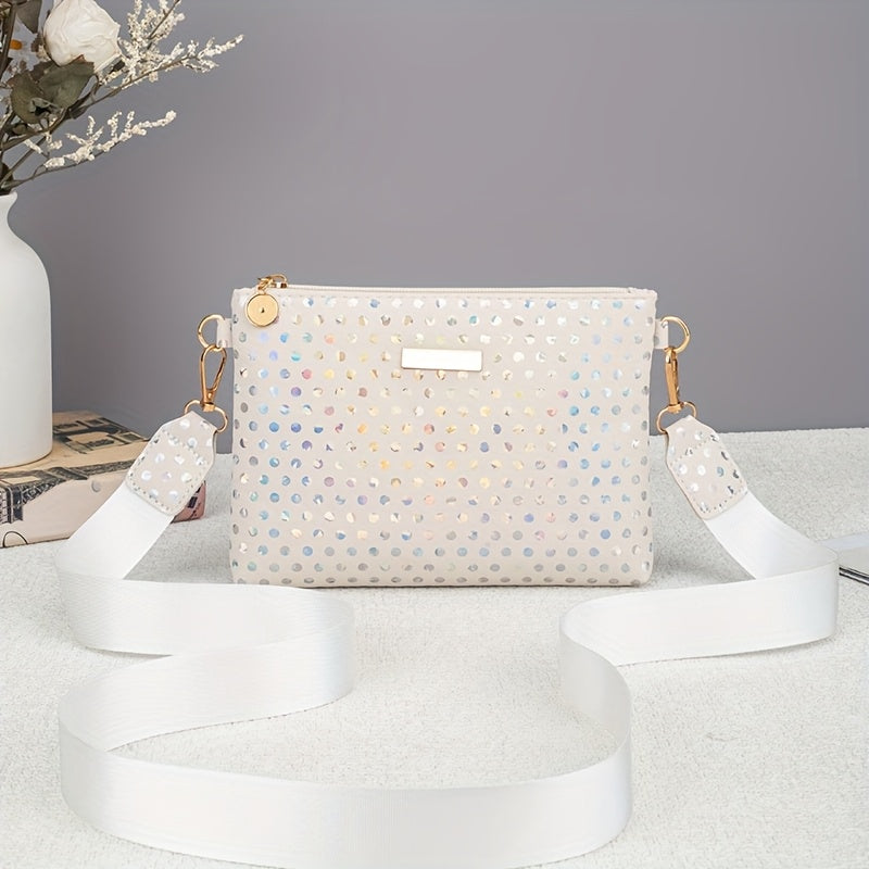 Stylish Polka Dot Crossbody Bag with Interchangeable Straps - Lightweight Durable Polyester, Golden-Tone Hardware, Multi-Color Options for Daily Commute, Parties & Travel, Crossbody Purse, Party Accessories, Sleek Simple Desi