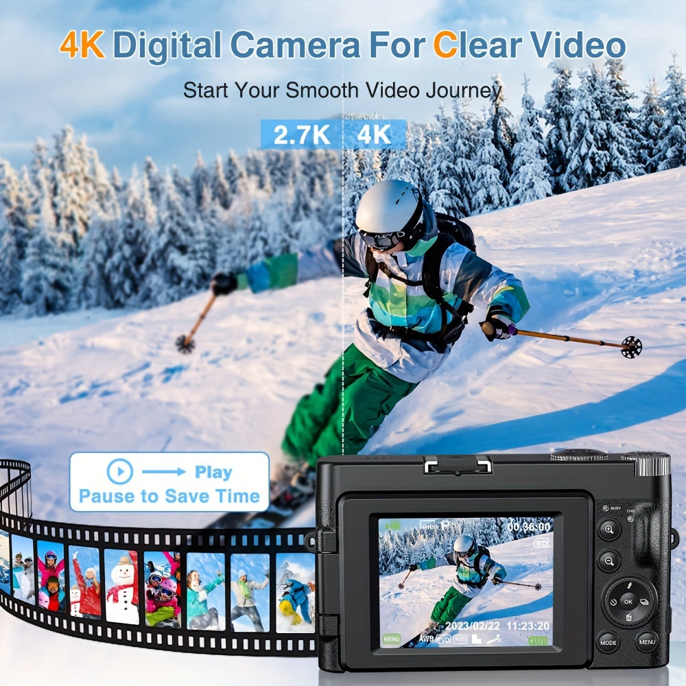 [48MP 4K Camera] Zostuic 48MP 4K Digital Camera | 16X Zoom, 3" 180° Flip Screen, Auto Focus & Anti-Shake, Compact Travel Camera | for YouTube, Live Streaming, Beginners, Includes 32GB SD Card & Accessories