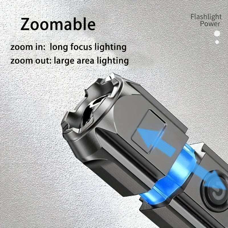 Baihuibri 1pc powerful variable focus flashlight, multifunctional portable household small flashlight, telescopic zoom light, rechargeable, suitable for outdoor lighting, work, exploration hiking