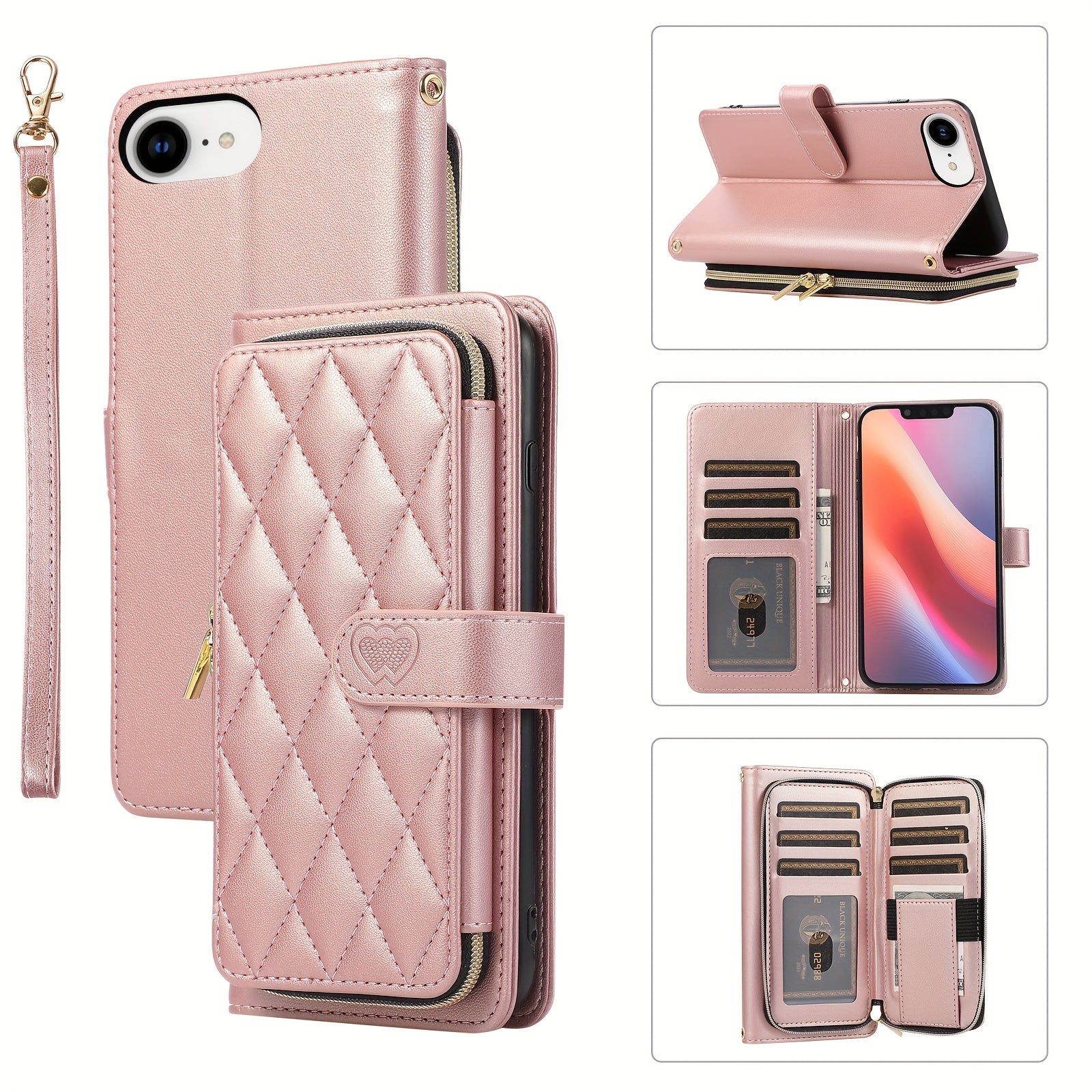 Crossbody Wallet Case Designed for Iphone 16E, 16, 15, 14, 13, 12, 11 Pro Max, 7, 8 Plus, SE 2020, And SE 2022, Featuring a Zippered Handbag Style, Flip Cover, Kickstand Folio, Card Slots, Wrist Strap, And Lanyard for The for
