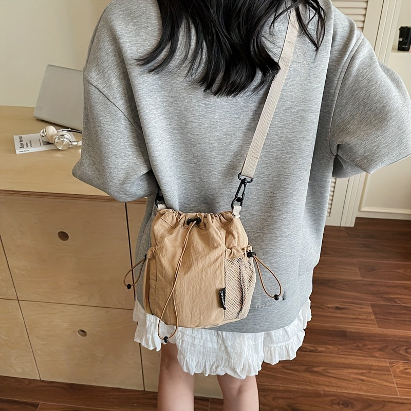 Women's Lightweight Crossbody Bag, Convertible Clutch Purse with Adjustable Strap, Drawstring Closure, Side Mesh Pocket, Compact Everyday Bag for Women, Travel, Work, Dates, Available in Purple, Black, Green, Blue, Khaki, Ide