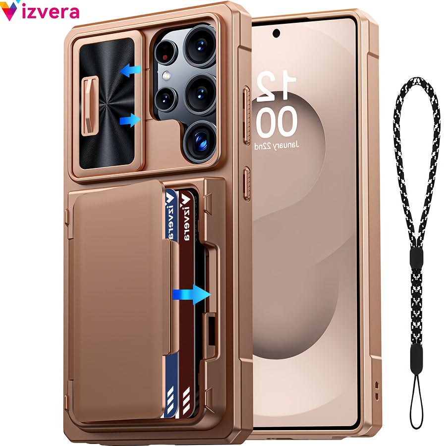for Samsung Galaxy S25 Ultra Case Wallet, Cards Holder (4 Cards) & Camera Cover & Kickstand, for Women Men, Full Body protective PC Case for S25 Ultra 2025( Cell Phone strap) Holiday gifts for family