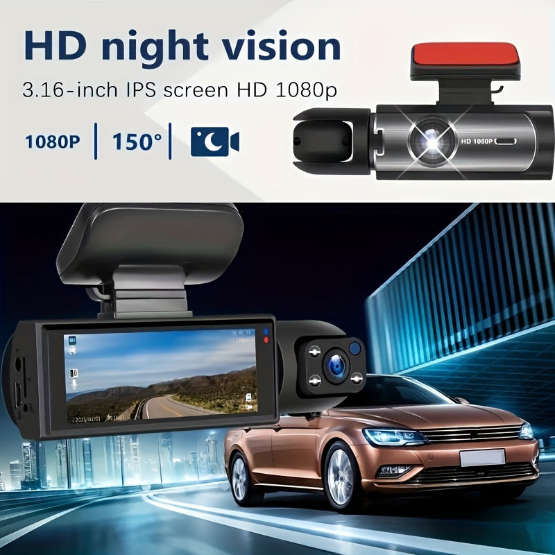 1080P Dual Camera, Dash Cam For Cars, Front And Inside, Car Camera With IR Night Vision, Loop Recording, Wide Angle Car DVR Camera With 3.16 Inch IPS Screen, Dual Lens Car Dashboard Video Cam car accessories
