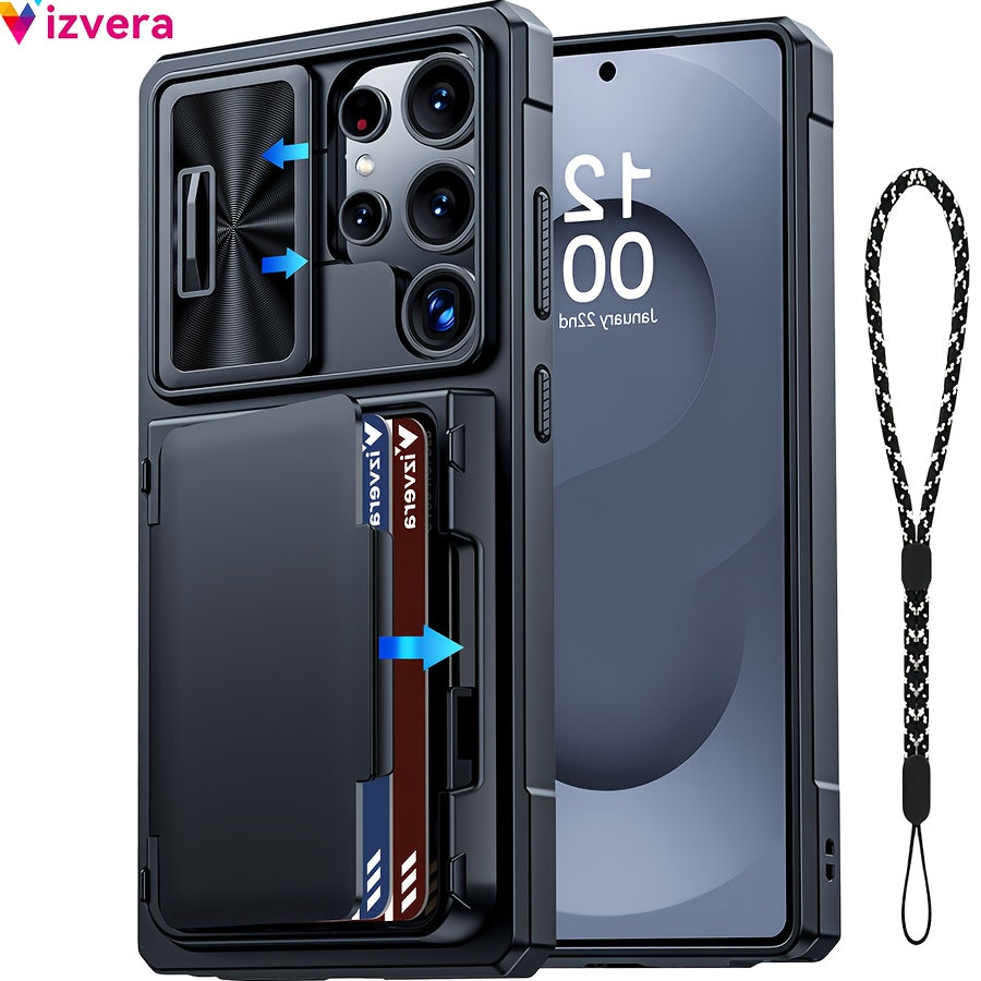 for Samsung Galaxy S25 Ultra Case Wallet, Cards Holder (4 Cards) & Camera Cover & Kickstand, for Women Men, Full Body protective PC Case for S25 Ultra 2025( Cell Phone strap) Holiday gifts for family