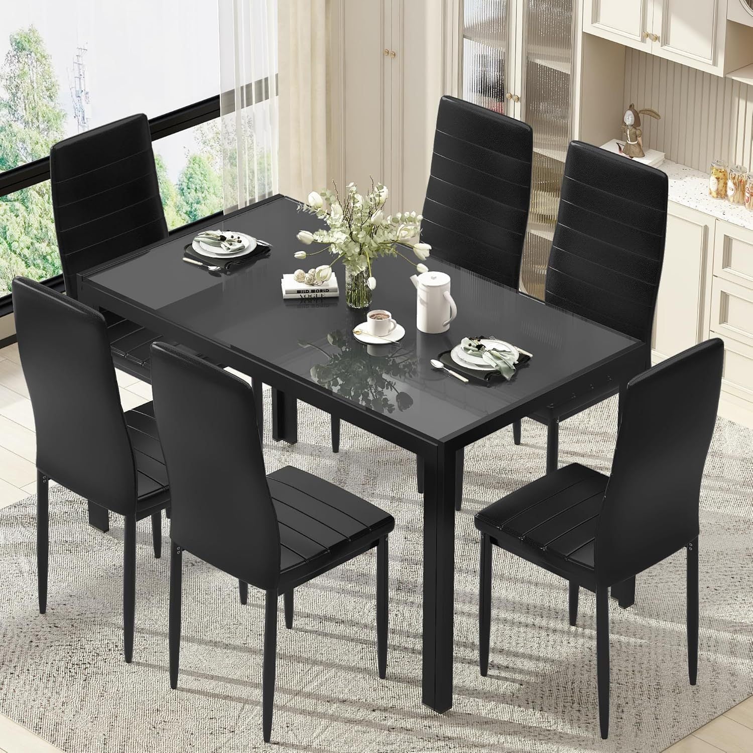 7-Piece Modern Glass Dining Table