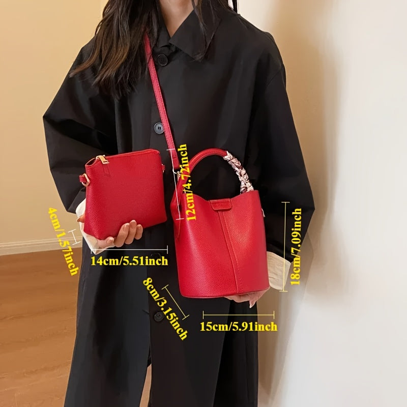 Designer Fashion Red Bucket Bag for Women, Spring/Summer, Solid Color, Magnetic Closure, Hand Wash, with Lining, Messenger Shoulder Bag